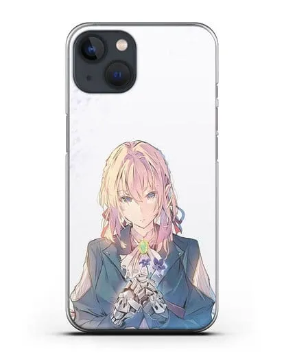 Чехол аниме Вайолет Эвергарден - Вайолет с цветами силиконовый для iPhone 13 Mini