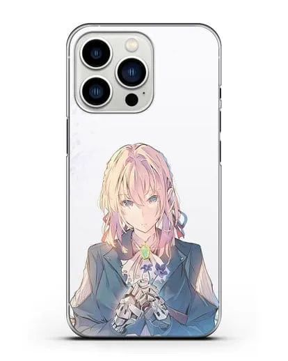 Чехол аниме Вайолет Эвергарден - Вайолет с цветами силиконовый для iPhone 13 Pro