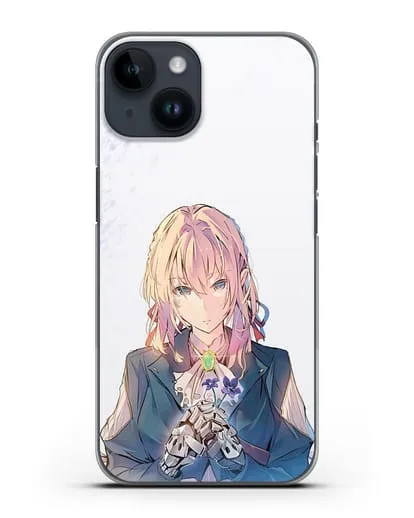 Чехол аниме Вайолет Эвергарден - Вайолет с цветами силиконовый для iPhone 14