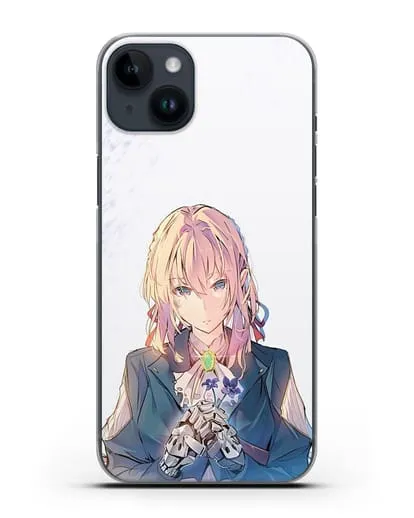 Чехол аниме Вайолет Эвергарден - Вайолет с цветами силиконовый для iPhone 14 Plus