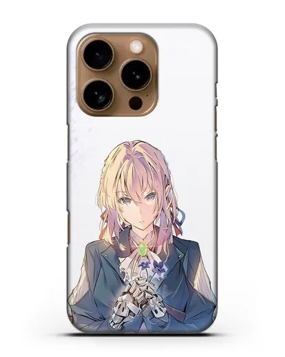 Чехол аниме Вайолет Эвергарден - Вайолет с цветами силиконовый для iPhone 16 Pro