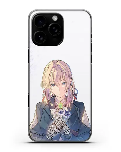 Чехол аниме Вайолет Эвергарден - Вайолет с цветами силиконовый для iPhone 16 Pro Max