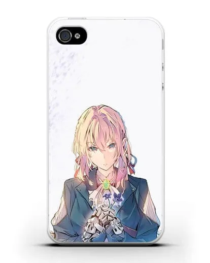 Чехол аниме Вайолет Эвергарден - Вайолет с цветами силиконовый для iPhone 4/4s