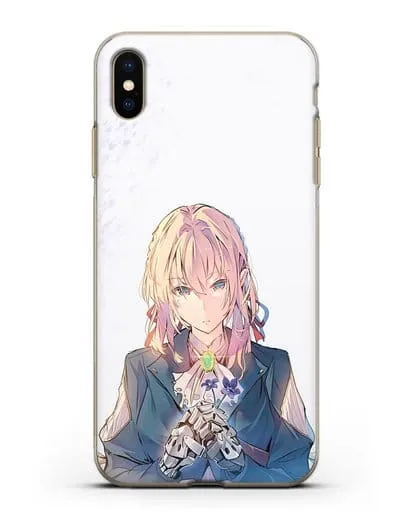 Чехол аниме Вайолет Эвергарден - Вайолет с цветами силиконовый для iPhone XS Max