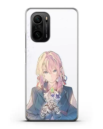 Чехол аниме Вайолет Эвергарден - Вайолет с цветами силиконовый для Xiaomi Poco F3