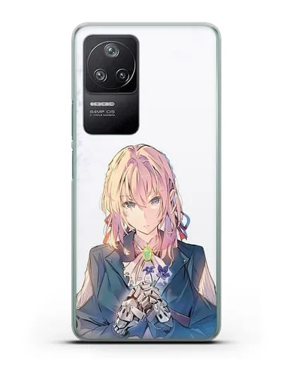 Чехол аниме Вайолет Эвергарден - Вайолет с цветами силиконовый для Xiaomi Poco F4