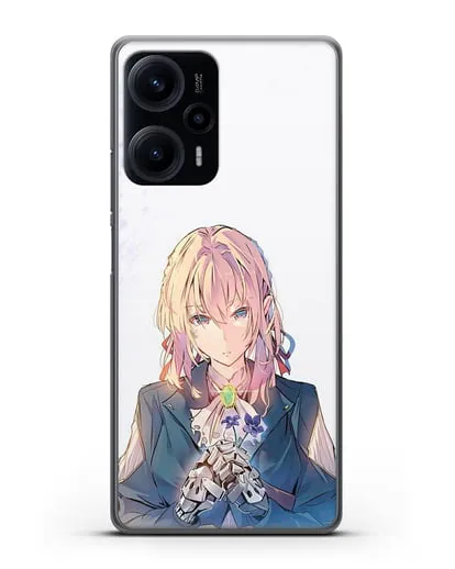 Чехол аниме Вайолет Эвергарден - Вайолет с цветами силиконовый для Xiaomi Poco F5
