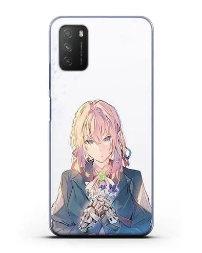 Чехол аниме Вайолет Эвергарден - Вайолет с цветами силиконовый для Xiaomi Poco M3