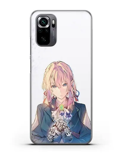 Чехол аниме Вайолет Эвергарден - Вайолет с цветами силиконовый для Xiaomi Poco M5s