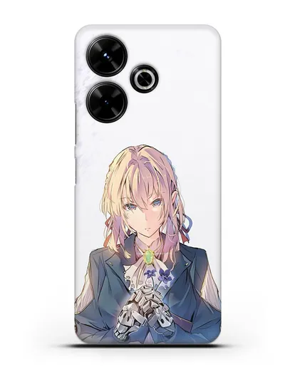 Чехол аниме Вайолет Эвергарден - Вайолет с цветами силиконовый для Xiaomi Poco M6