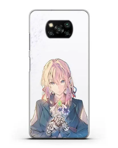 Чехол аниме Вайолет Эвергарден - Вайолет с цветами силиконовый для Xiaomi Poco X3