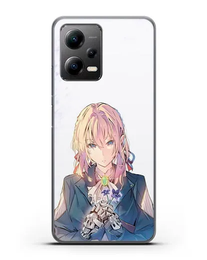 Чехол аниме Вайолет Эвергарден - Вайолет с цветами силиконовый для Xiaomi Poco X5