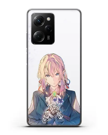 Чехол аниме Вайолет Эвергарден - Вайолет с цветами силиконовый для Xiaomi Poco X5 Pro