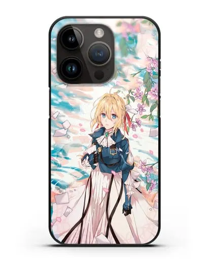 Чехол аниме Вайолет Эвергарден - Вайолет и сакура силиконовый для iPhone 14 Pro