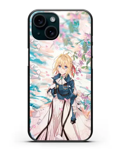 Чехол аниме Вайолет Эвергарден - Вайолет и сакура силиконовый для iPhone 15