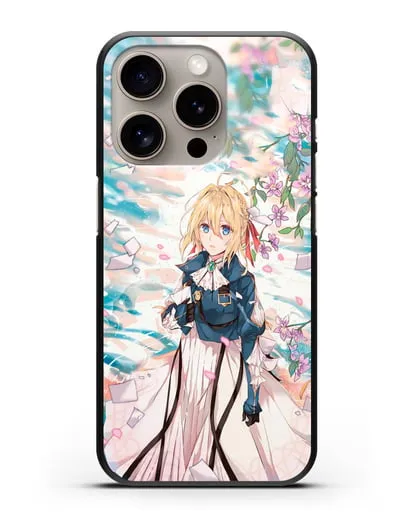 Чехол аниме Вайолет Эвергарден - Вайолет и сакура силиконовый для iPhone 15 Pro