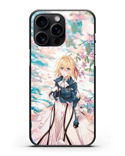 Чехол аниме Вайолет Эвергарден - Вайолет и сакура силиконовый для iPhone 15 Pro Max
