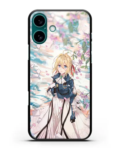 Чехол аниме Вайолет Эвергарден - Вайолет и сакура силиконовый для iPhone 16 Plus