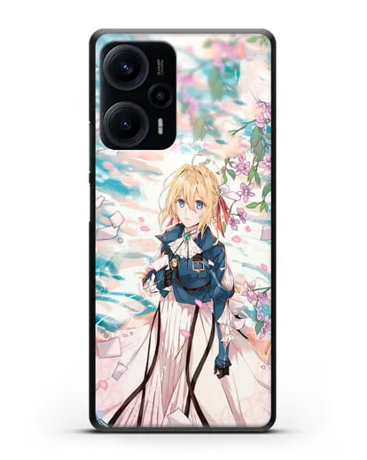 Чехол аниме Вайолет Эвергарден - Вайолет и сакура силиконовый для Xiaomi Poco F5