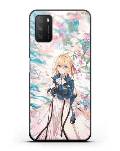 Чехол аниме Вайолет Эвергарден - Вайолет и сакура силиконовый для Xiaomi Poco M3