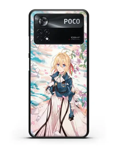 Чехол аниме Вайолет Эвергарден - Вайолет и сакура силиконовый для Xiaomi Poco X4 Pro