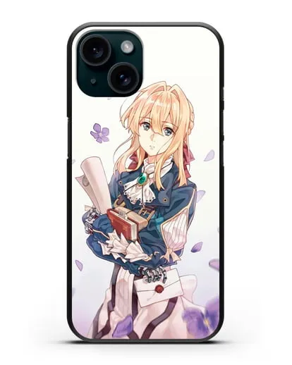 Чехол аниме Вайолет Эвергарден - Вайолет в цветах силиконовый для iPhone 15