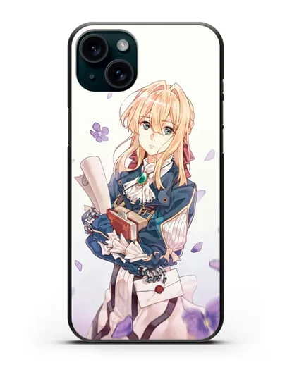 Чехол аниме Вайолет Эвергарден - Вайолет в цветах силиконовый для iPhone 15 Plus