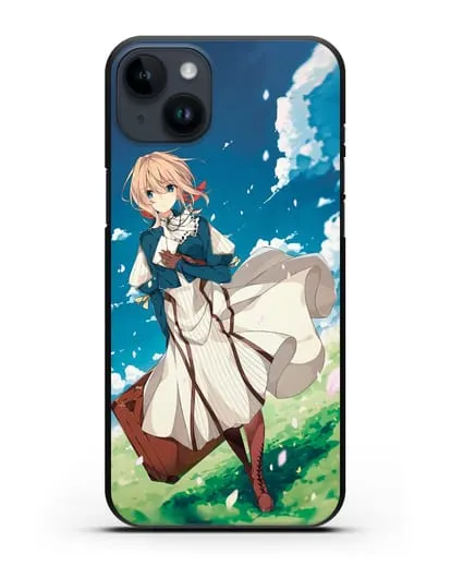 Чехол аниме Вайолет Эвергарден - Вайолет с чемоданом силиконовый для iPhone 14 Plus