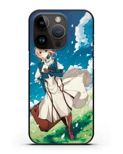 Чехол аниме Вайолет Эвергарден - Вайолет с чемоданом силиконовый для iPhone 14 Pro