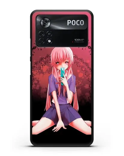 Чехол аниме Дневник Будущего - Юно с телефоном силиконовый для Xiaomi Poco X4 Pro