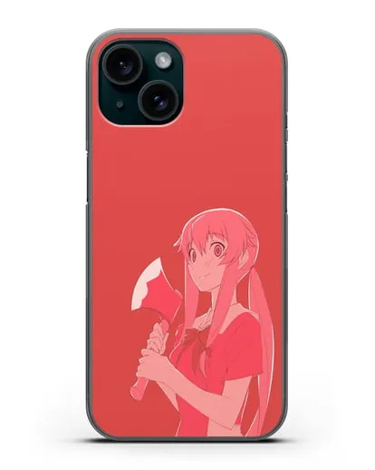 Чехол аниме Дневник Будущего - Юно с топором силиконовый для iPhone 15