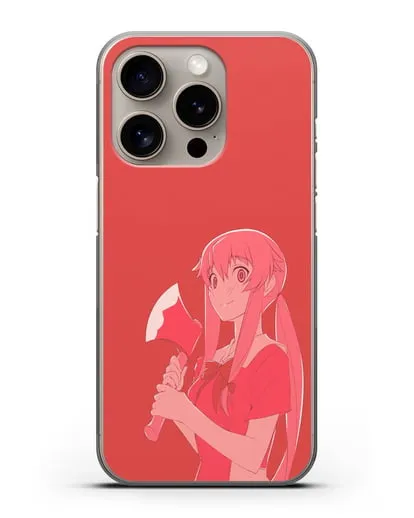 Чехол аниме Дневник Будущего - Юно с топором силиконовый для iPhone 15 Pro