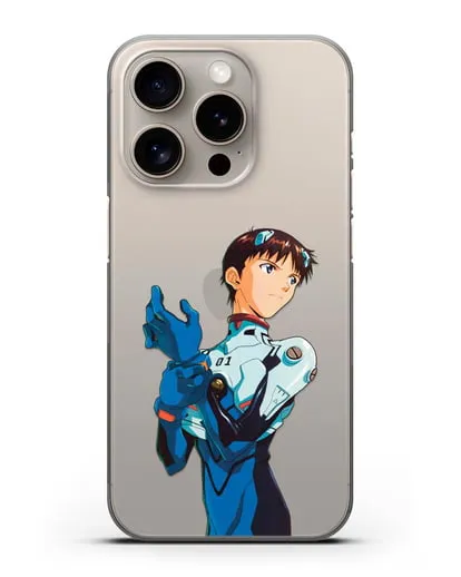 Чехол аниме Евангелион - Синдзи силиконовый для iPhone 15 Pro