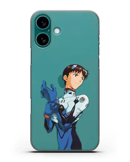 Чехол аниме Евангелион - Синдзи силиконовый для iPhone 16 Plus