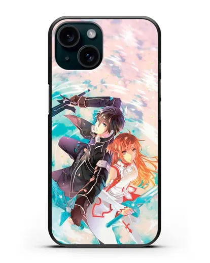 Чехол аниме Мастера меча онлайн - Кирито и Асуна силиконовый для iPhone 15