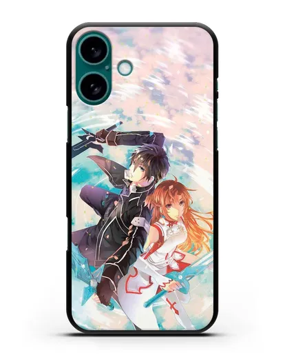 Чехол аниме Мастера меча онлайн - Кирито и Асуна силиконовый для iPhone 16 Plus