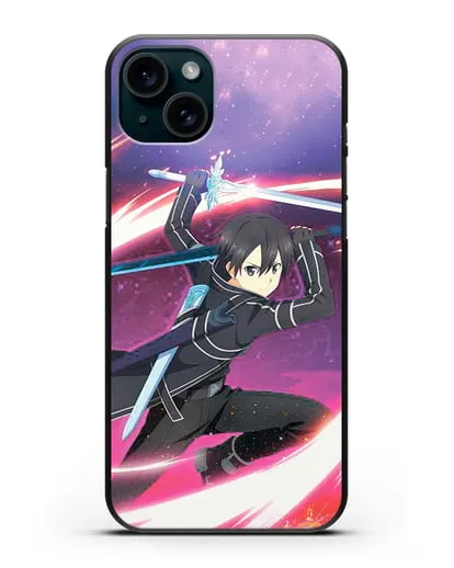 Чехол аниме Мастера меча онлайн - Кирито в бою силиконовый для iPhone 15 Plus