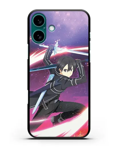 Чехол аниме Мастера меча онлайн - Кирито в бою силиконовый для iPhone 16 Plus