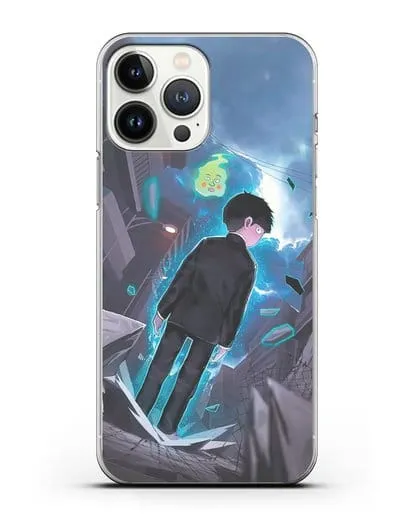 Чехол аниме Моб психо 100 - Моб и Ямочки силиконовый для iPhone 13 Pro Max