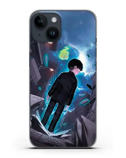 Чехол аниме Моб психо 100 - Моб и Ямочки силиконовый для iPhone 14