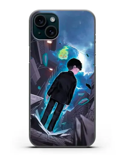 Чехол аниме Моб психо 100 - Моб и Ямочки силиконовый для iPhone 15 Plus