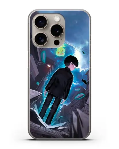 Чехол аниме Моб психо 100 - Моб и Ямочки силиконовый для iPhone 15 Pro
