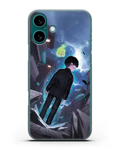 Чехол аниме Моб психо 100 - Моб и Ямочки силиконовый для iPhone 16 Plus