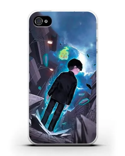 Чехол аниме Моб психо 100 - Моб и Ямочки силиконовый для iPhone 4/4s