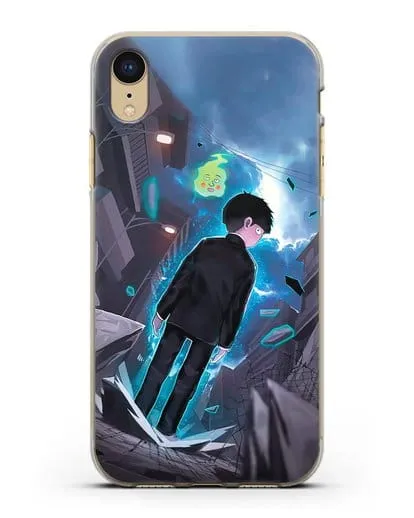 Чехол аниме Моб психо 100 - Моб и Ямочки силиконовый для iPhone XR