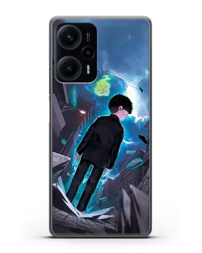 Чехол аниме Моб психо 100 - Моб и Ямочки силиконовый для Xiaomi Poco F5