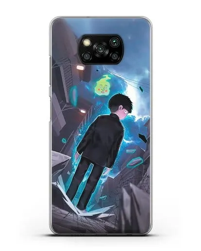 Чехол аниме Моб психо 100 - Моб и Ямочки силиконовый для Xiaomi Poco X3 Pro