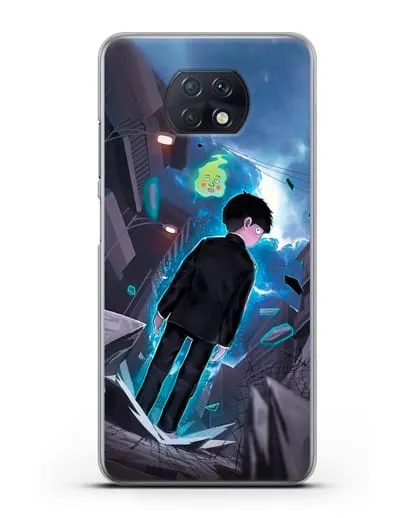 Чехол аниме Моб психо 100 - Моб и Ямочки силиконовый для Xiaomi Redmi Note 9T