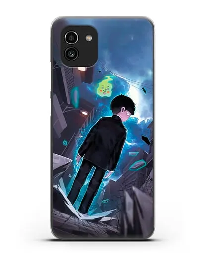 Чехол аниме Моб психо 100 - Моб и Ямочки силиконовый для Samsung Galaxy A03 [SM-A035]