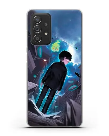 Чехол аниме Моб психо 100 - Моб и Ямочки силиконовый для Samsung Galaxy A53